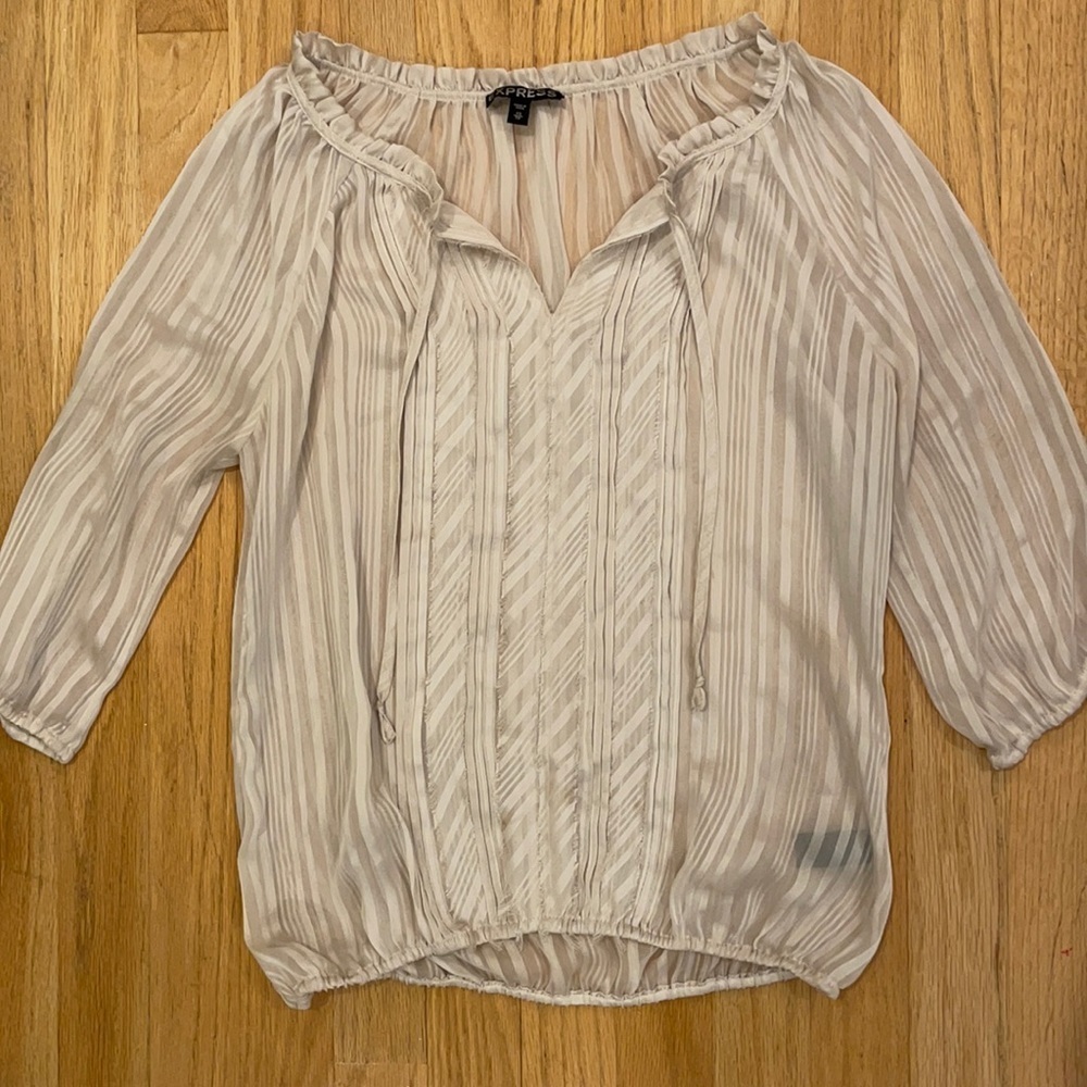 Sheer express cream 3/4 length sleeve blouse